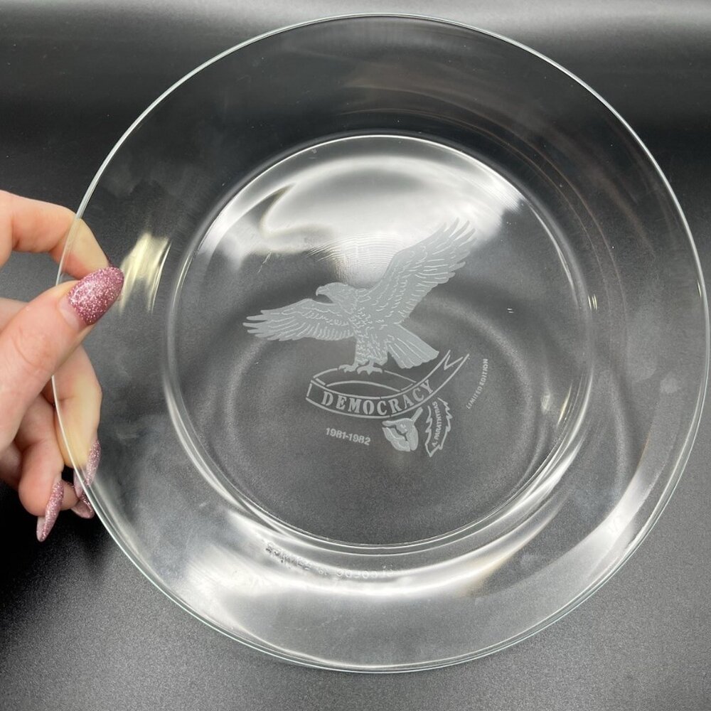 Vintage Arcoroc France American Legion Democracy Eagle Plate 1981-1982 Etched